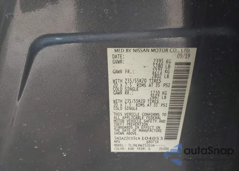 2020 Nissan Murano Sl Intelligent Awd из США, поврежденный, VIN 5N1AZ2CS5LN104053